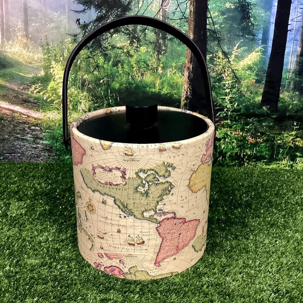 Vintage World Map Ice Bucket Retro